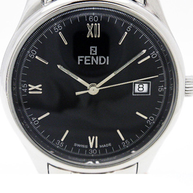 Pre-owned Fendi Black Stainless Steel Round Men's Wristwatch 35mm