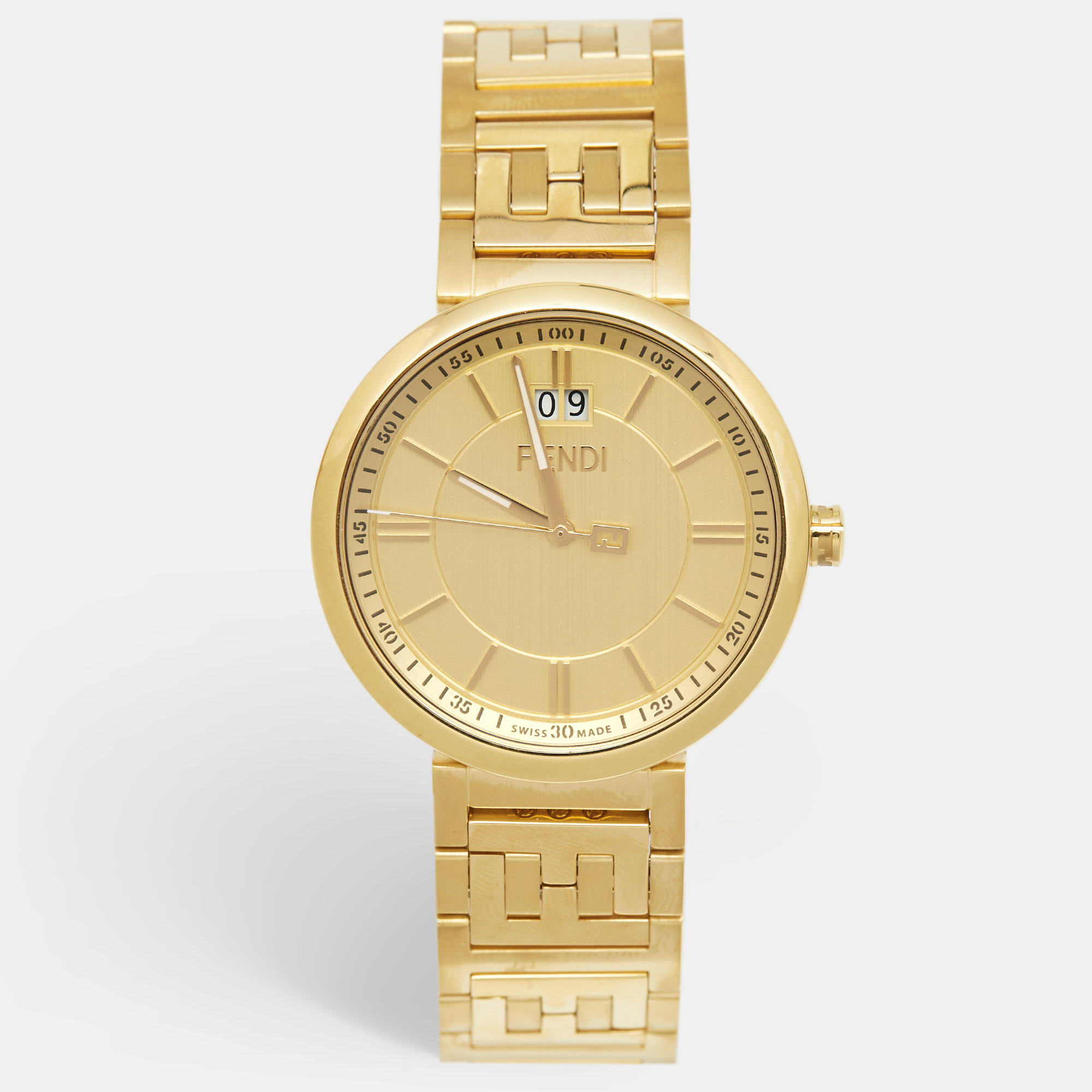 Fendi Champagne Gold Plated Stainless Steel Forever F105061101 Men's Wristwatch 39 mm 