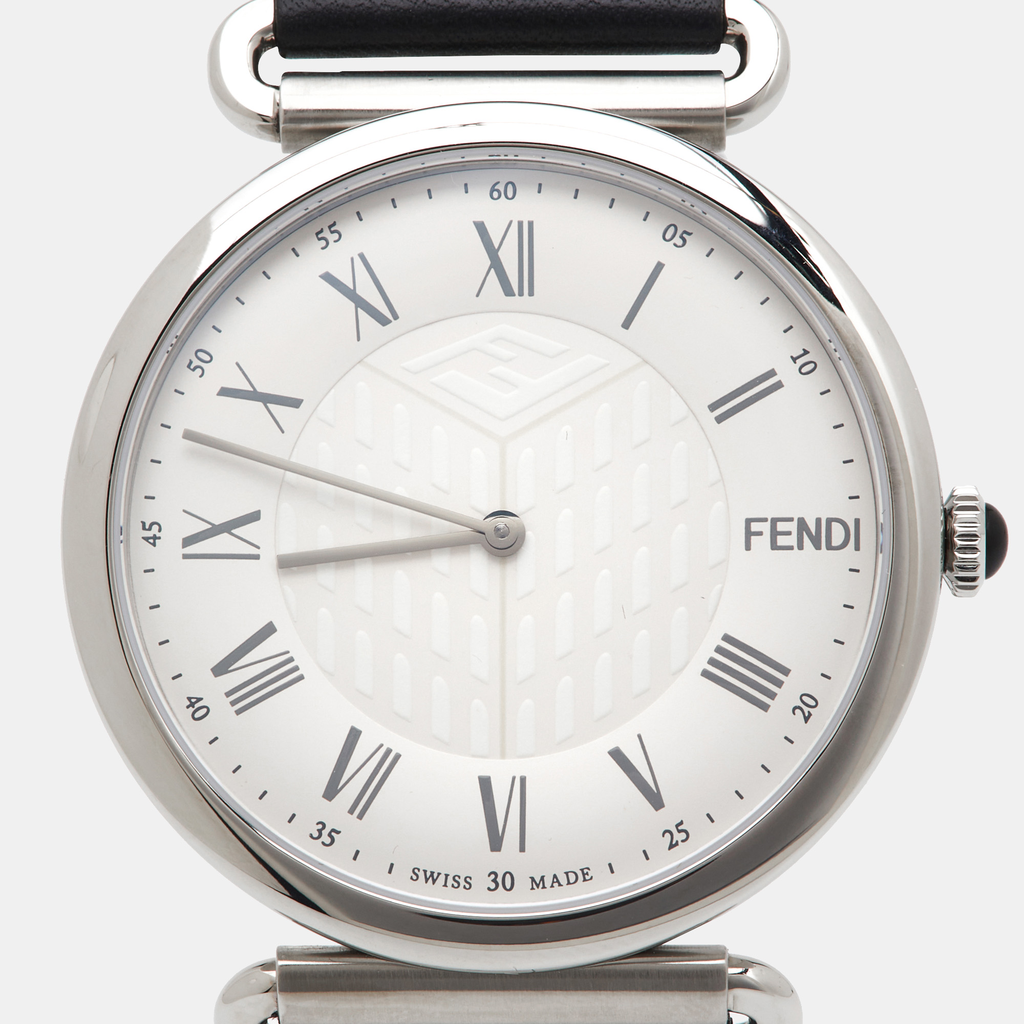 

Fendi Silver Stainless Steel Leather Palazzo F0W909-A2YAF0QZ1 Men's Wristwatch, Black