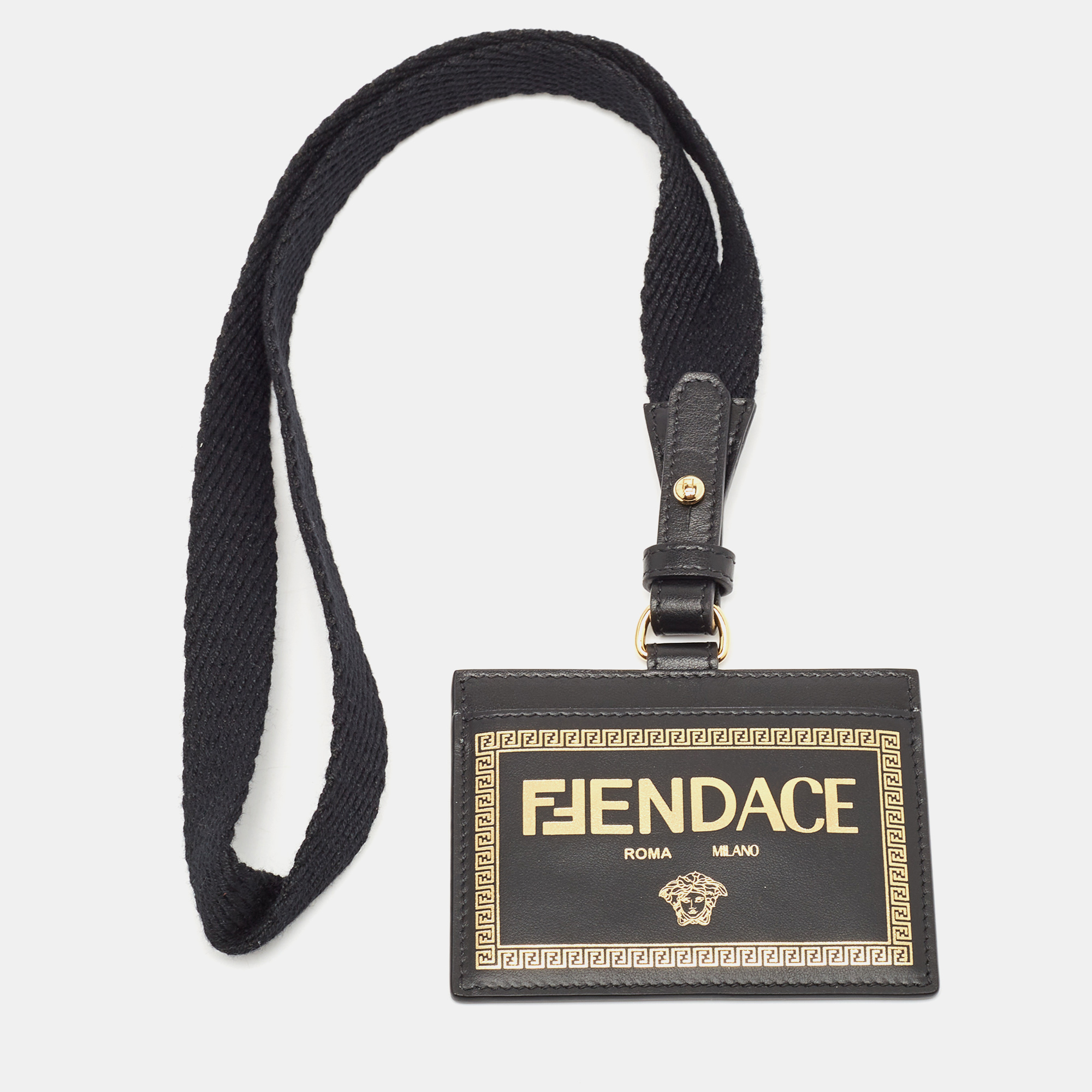 

Fendi x Versace Black/Gold Leather Fendace Lanyard Card Holder