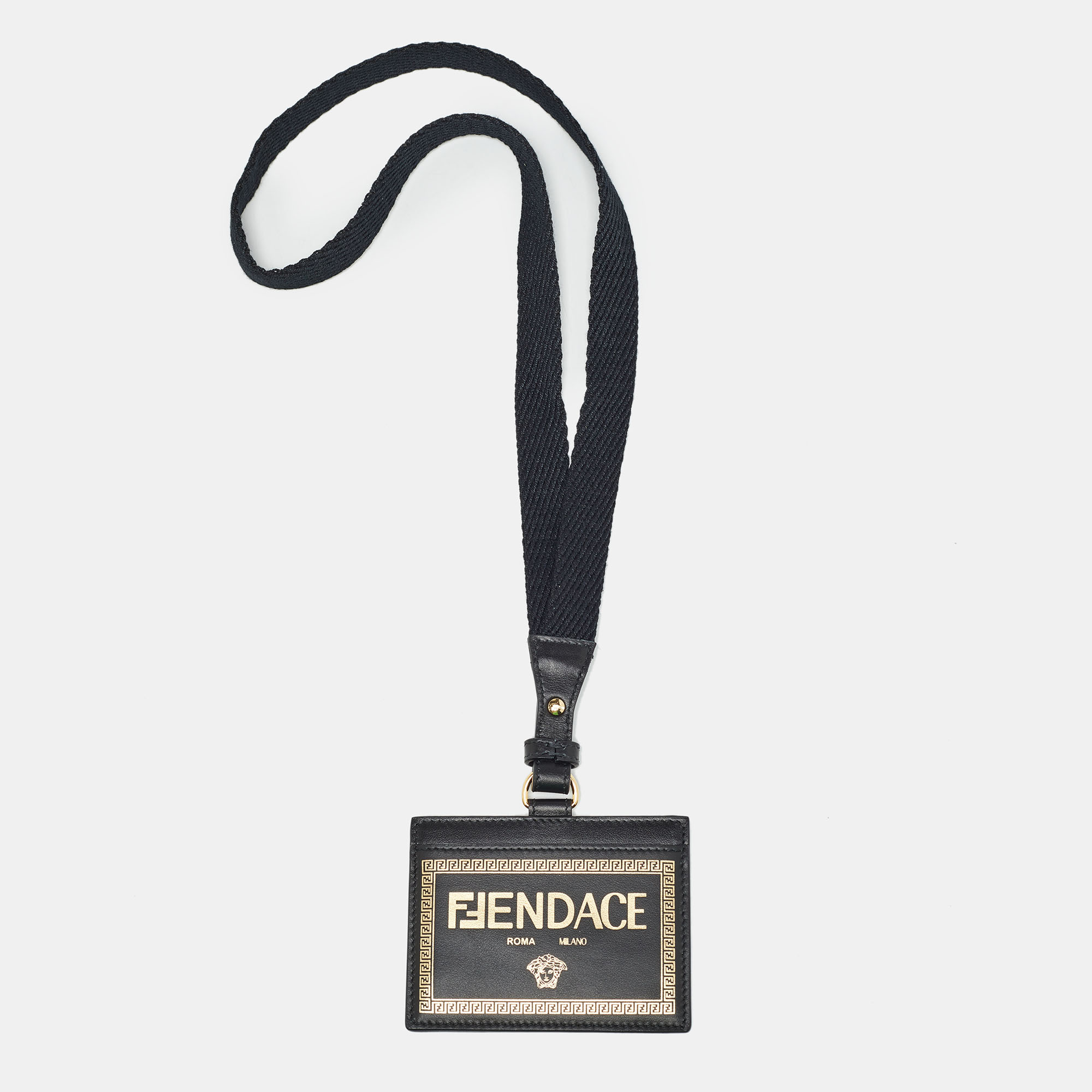 

Fendi x Versace Black/Gold Leather Fendace Lanyard Card Holder