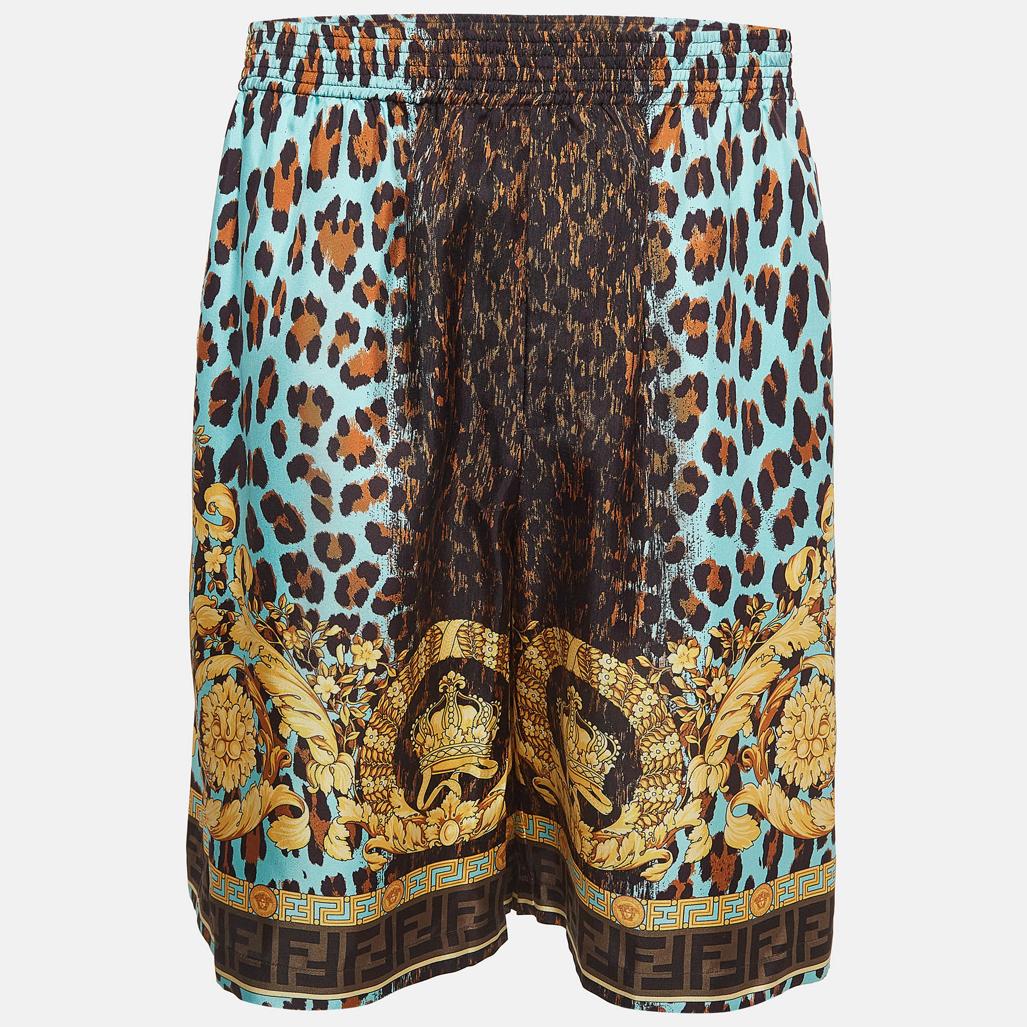 

Fendi Multicolor Leopard Baroque Print Silk Shorts XXXL
