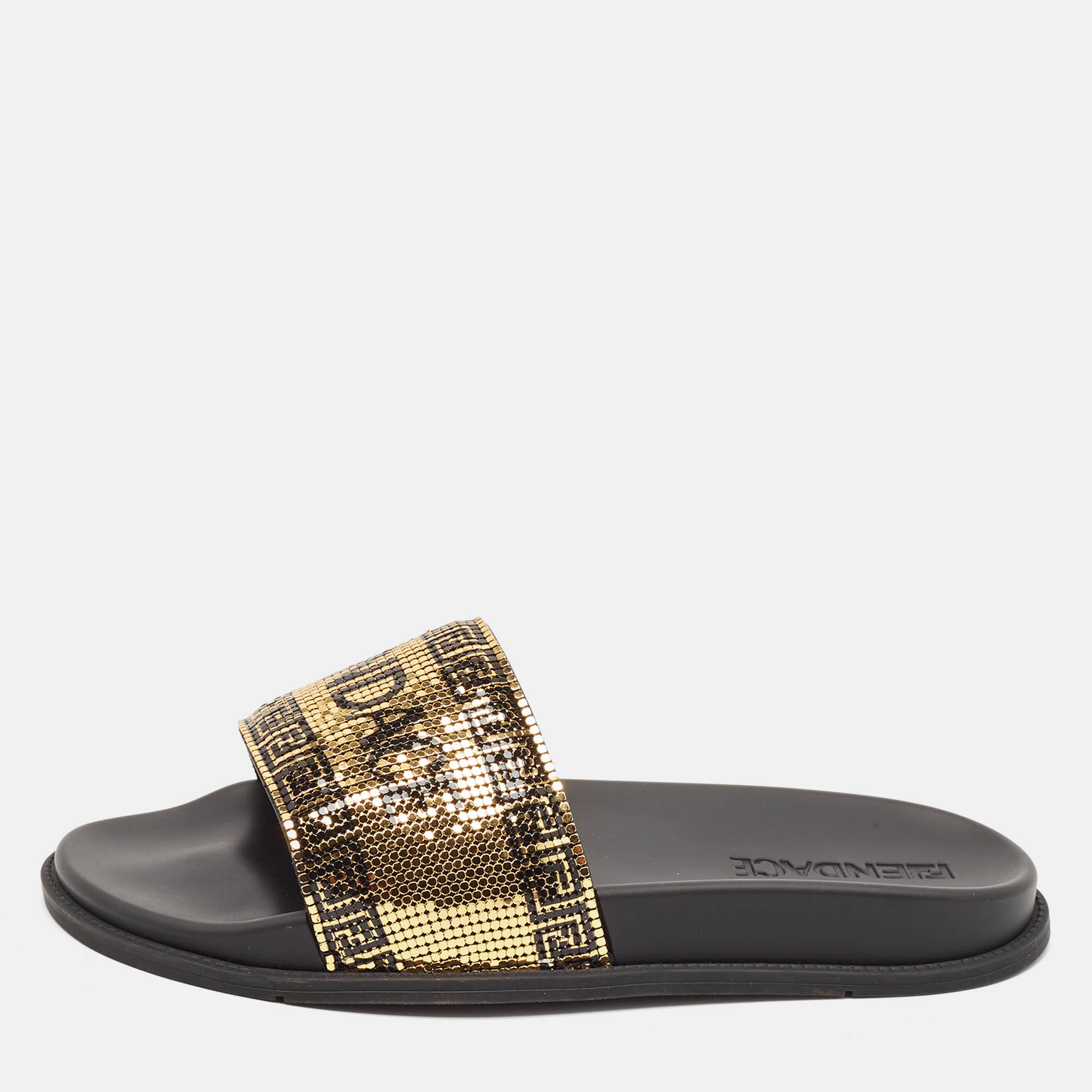 

Fendi x Versace Gold/Black Metal Mesh Pool Slides Size 44