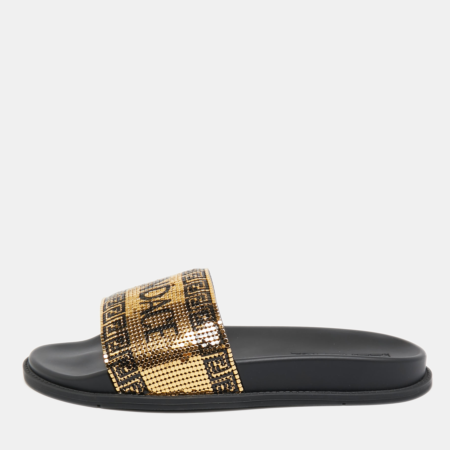 

Fendi x Versace Gold Metal and Leather Flat Slides Size 40