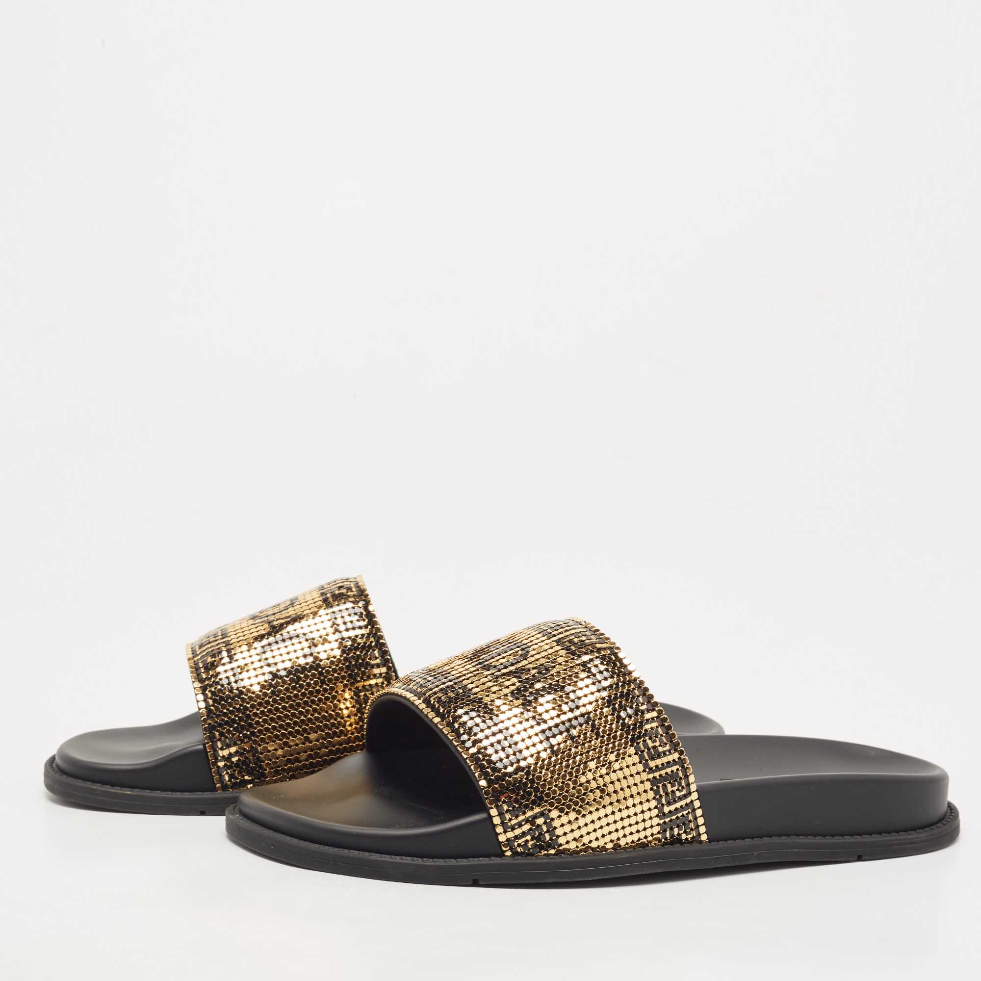 

Fendi x Versace Gold Metal and Leather Flat Slides Size