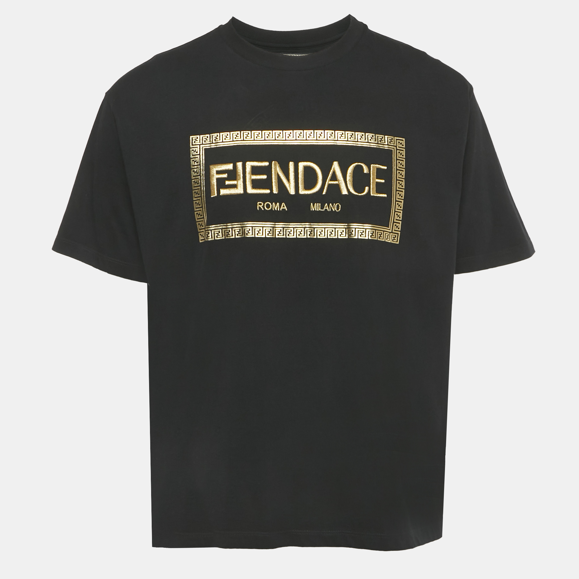 

Fendance Black Logo Embroidery and Print Crew Neck T-Shirt L
