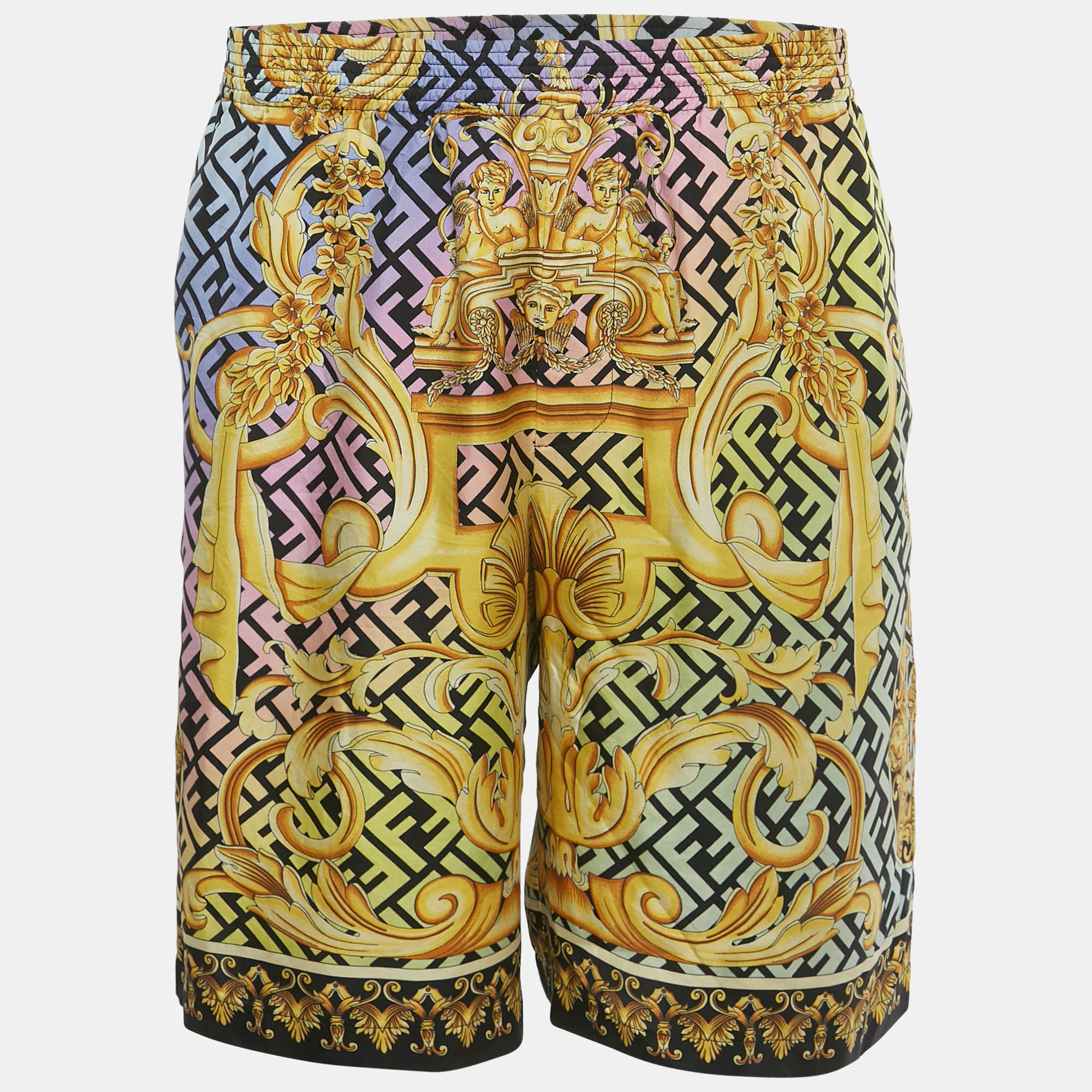 

Fendace Multicolor Monogram Baroque Print Silk Shorts S