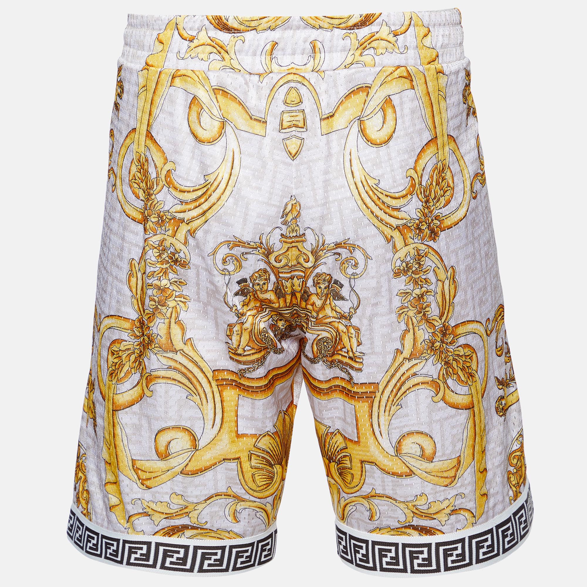 

Fendace White Baroque Printed Perforated Knit Shorts