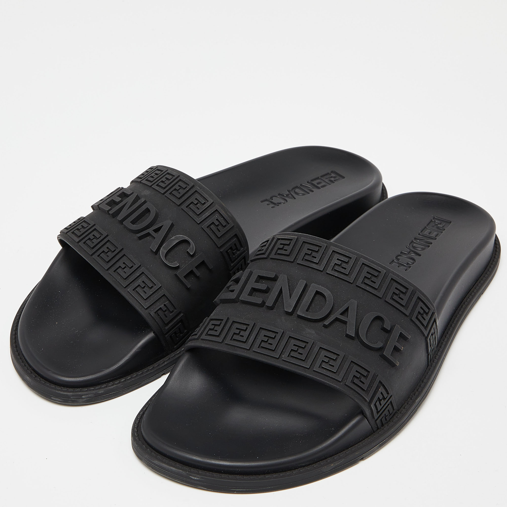 

Fendi x Versace Black Rubber Flat Slides Size