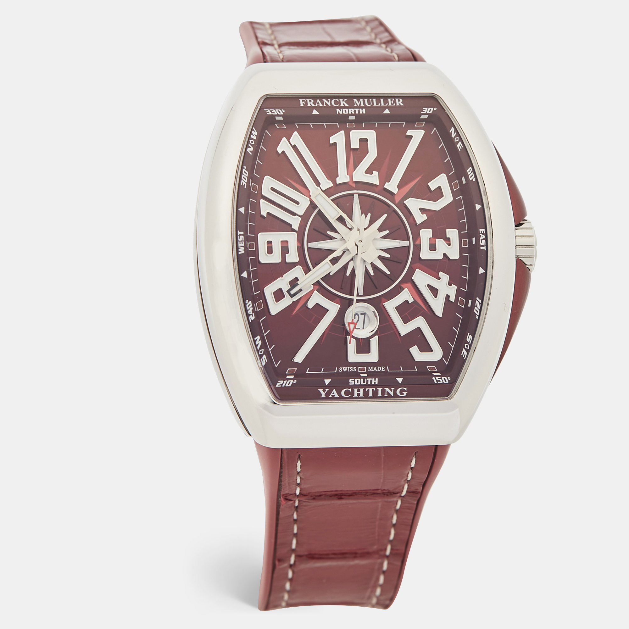 

Franck Muller Burgundy Stainless Steel Rubber Alligator Leather Vanguard Yachting V