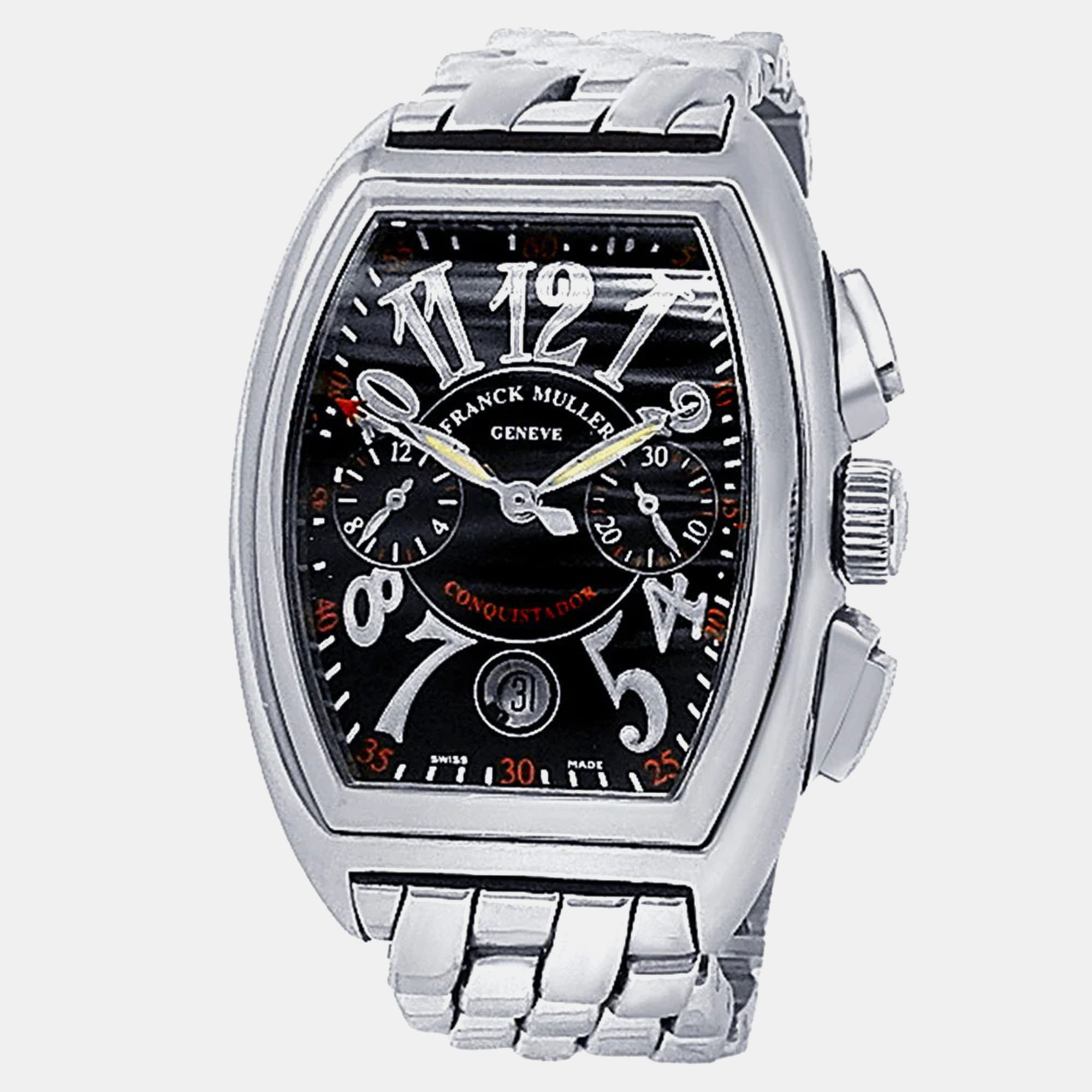 

Franck Muller Conquistador 8001 CC Automatic Chronograph Black Dial Stainless Steel Men's Wristwatch 34 mm