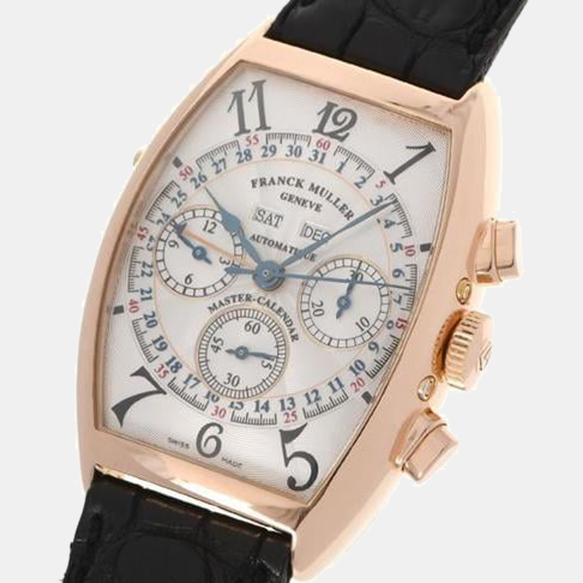 

Franck Muller Silver 18K Rose Gold Tonneau Curvex Master Calendar Magnum 6850CCMCAT Men's Wristwatch 34 mm