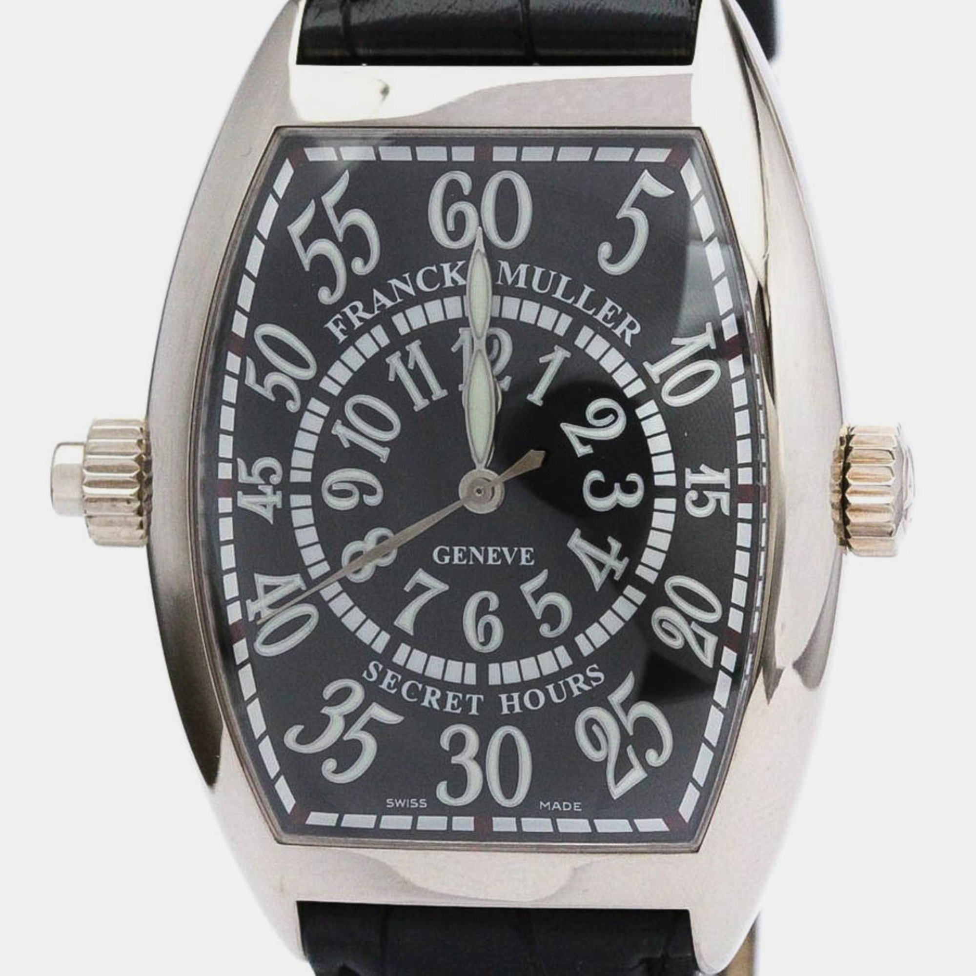 Pre-owned Franck Muller Black 18k White Gold Cintree Curvex 7880 Automatic Men's Wristwatch 35 Mm