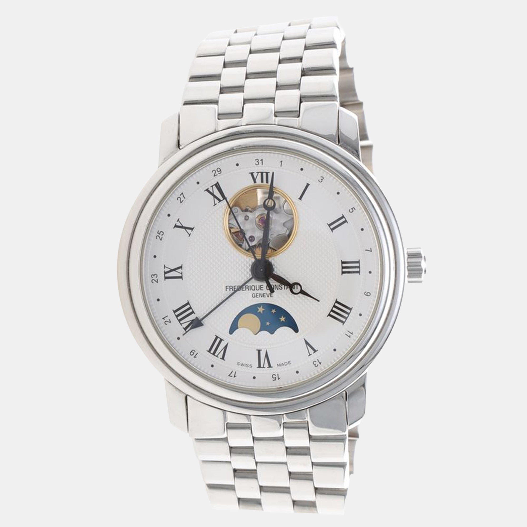 

Frederique Constant Classic Heartbeat Moonphase FC-335MC4P6B2 Automatic Stainless Steel Men's Wristwatch 40 mm, White