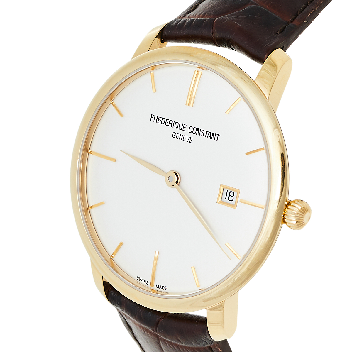 

Frederique Constant Silver Gold Plated Stainless Steel Leather Slimline FC-306X4S25/6 Men's Wristwatch