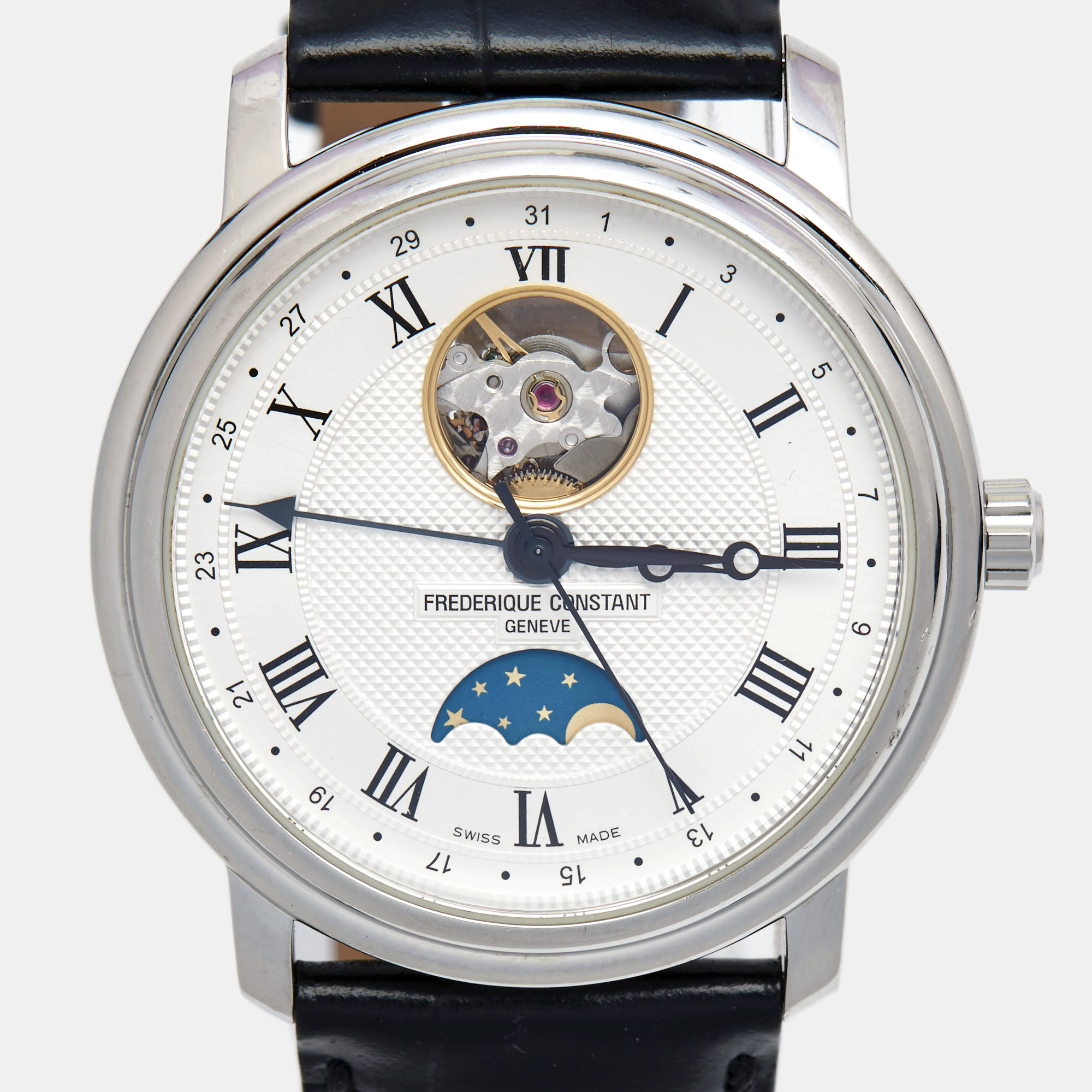 

Frederique Constant Silver Crococalf Leather Classic Moonphase Date FC-330/335X4P4/5/6 Men's Wristwatch, Black