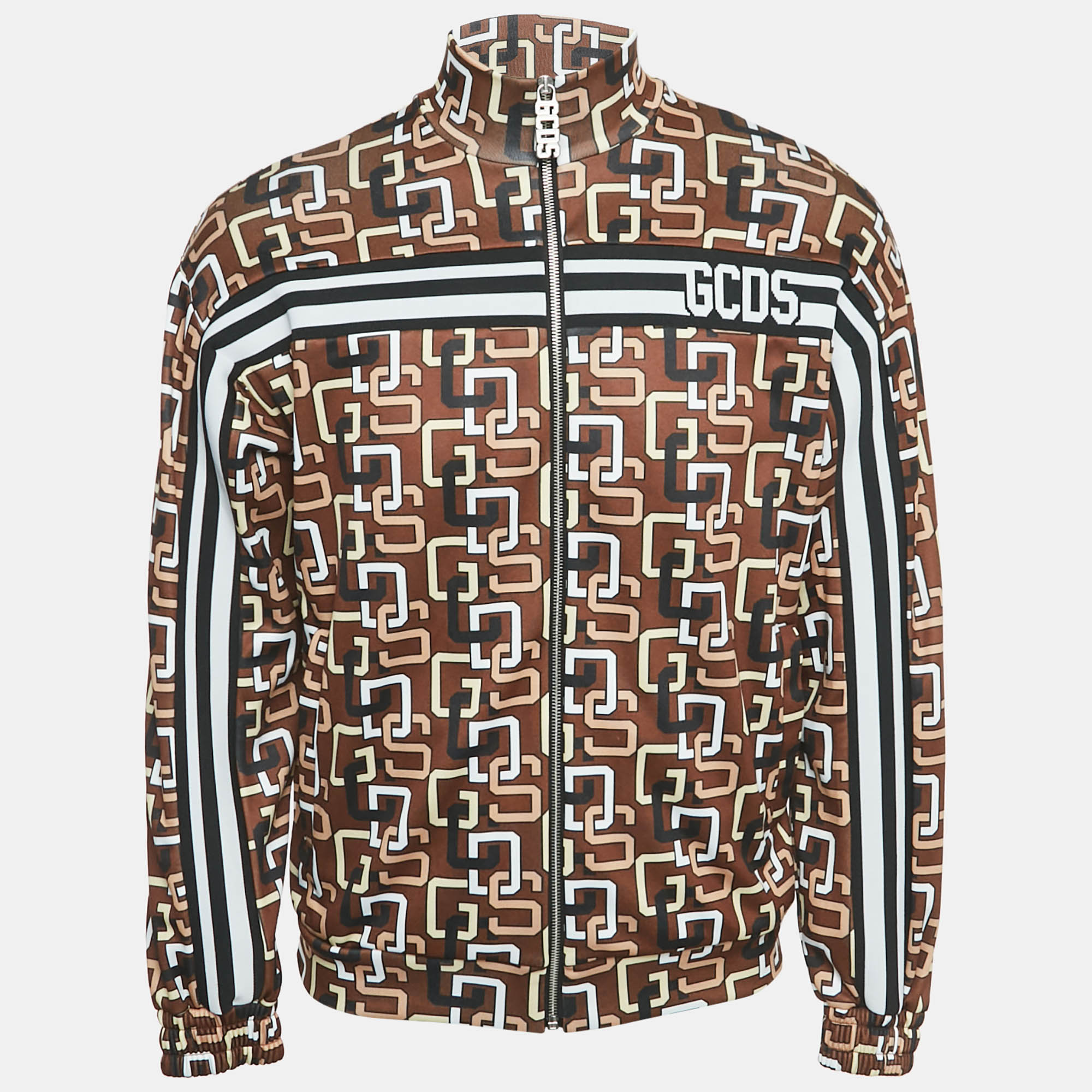 

GCDS Brown Logo Print Jersey Zip-Up Jacket S