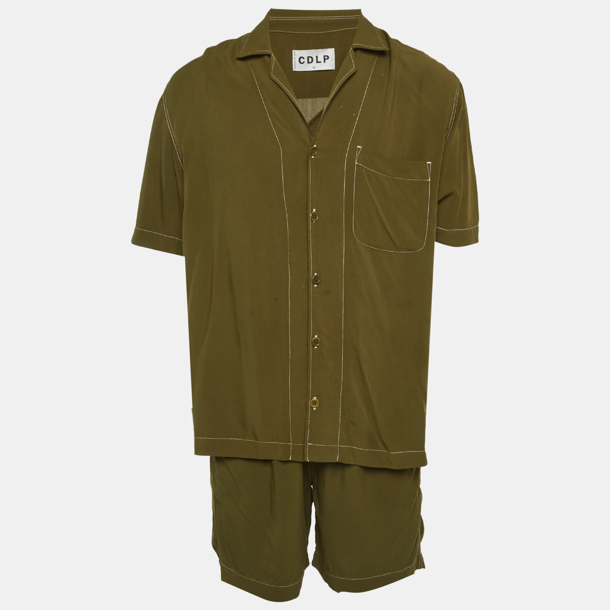 

CDLP Green Cotton Button Up Shirt & Shorts Set L