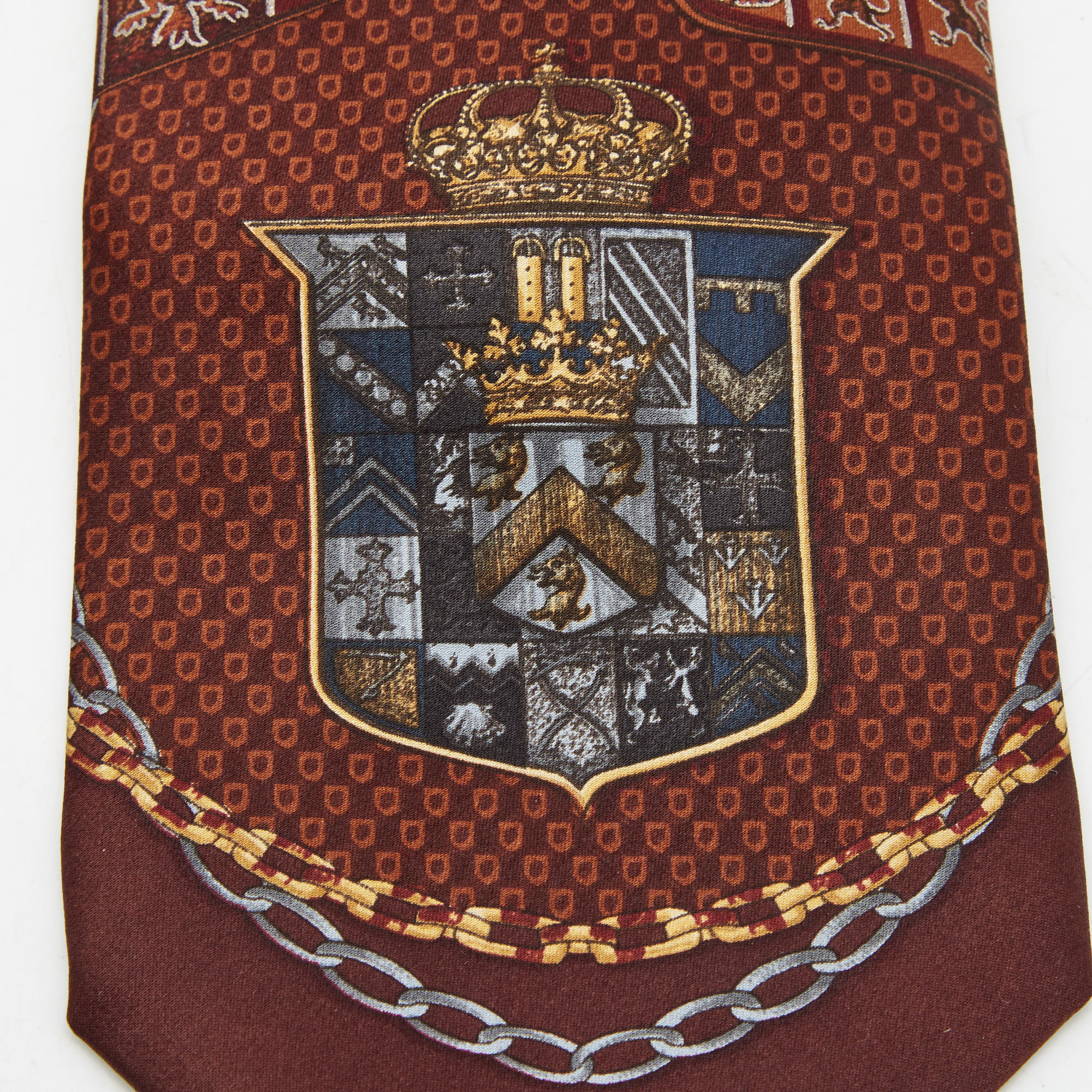 

Gianfranco Ferre Brown Chain and Crest Printed Silk Tie