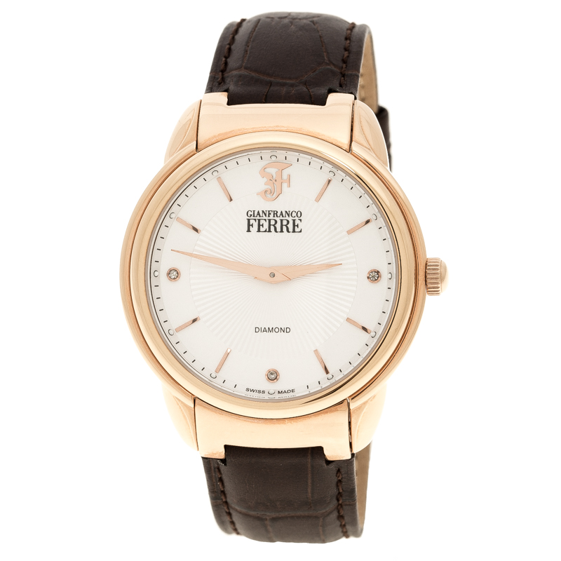 Gianfranco Ferre White Rose Gold-Plated Steel Men's Wristwatch 40MM