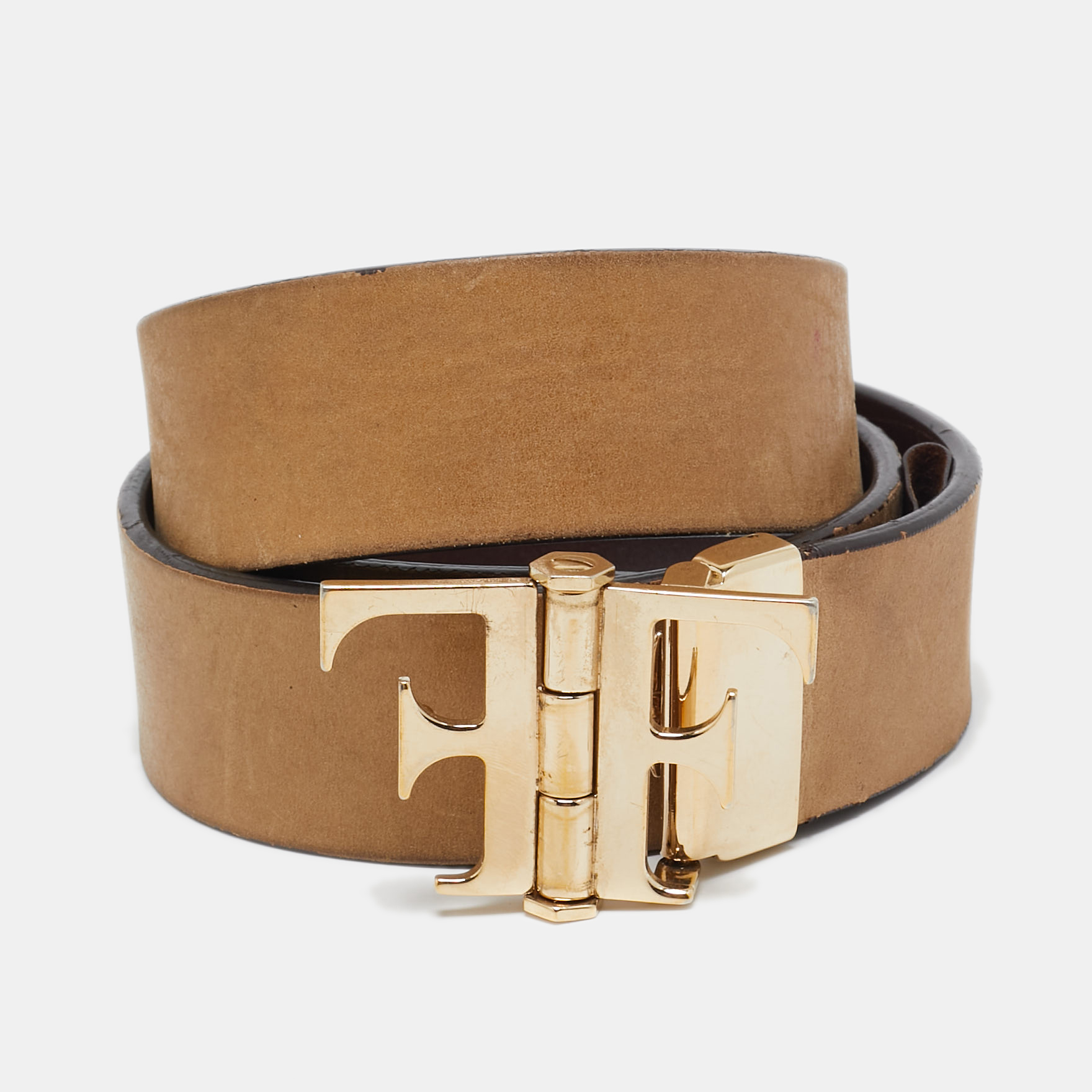 

Gianfranco Ferre Dark Brown Leather F Buckle Belt