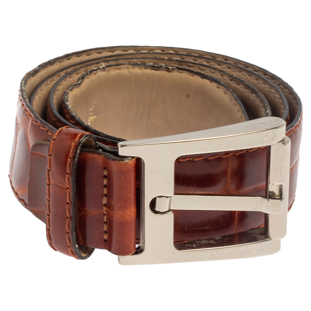 

Gianfranco Ferre Brown Crocodile Leather Buckle Belt