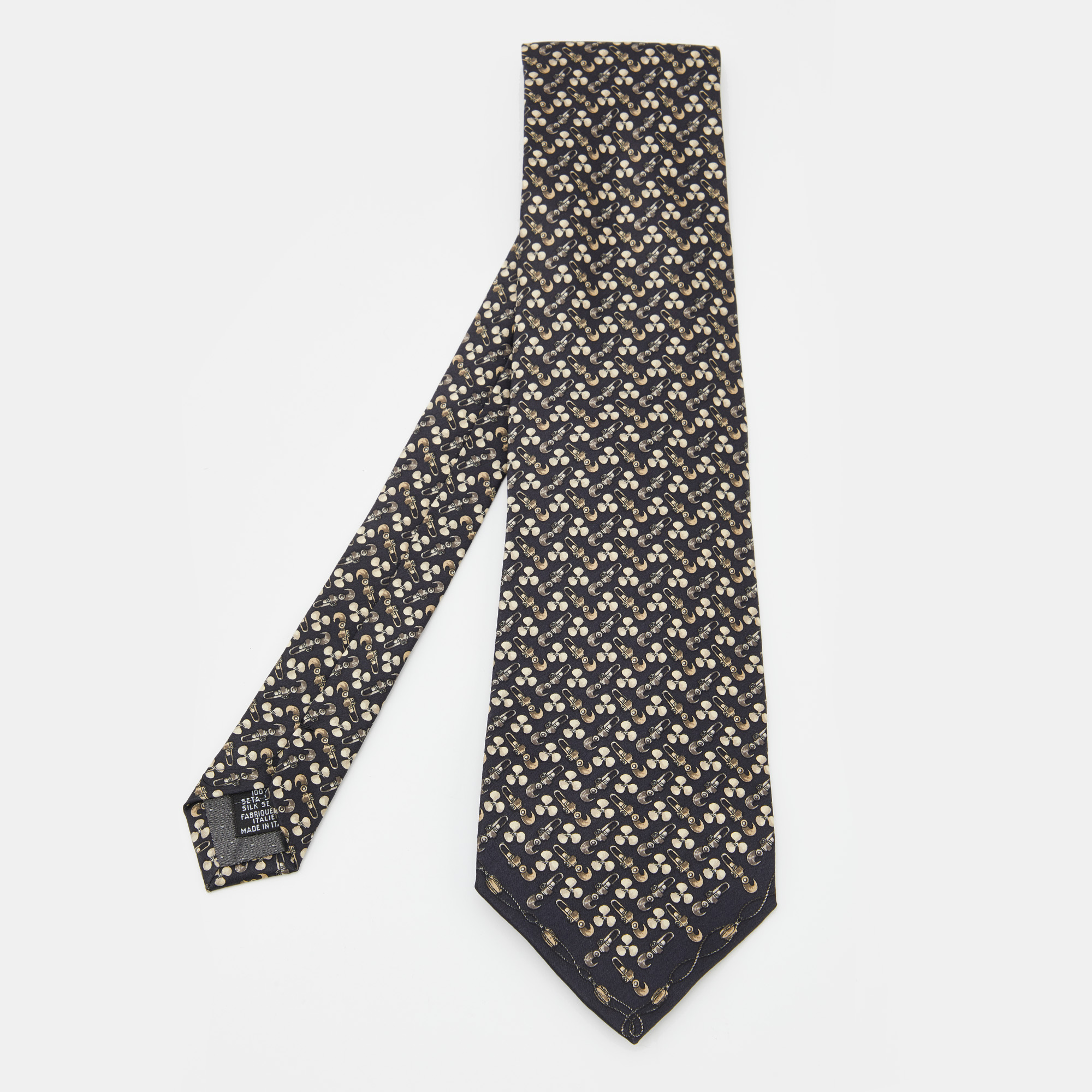 Pre-owned Gianfranco Ferre Black Fan Printed Silk Tie