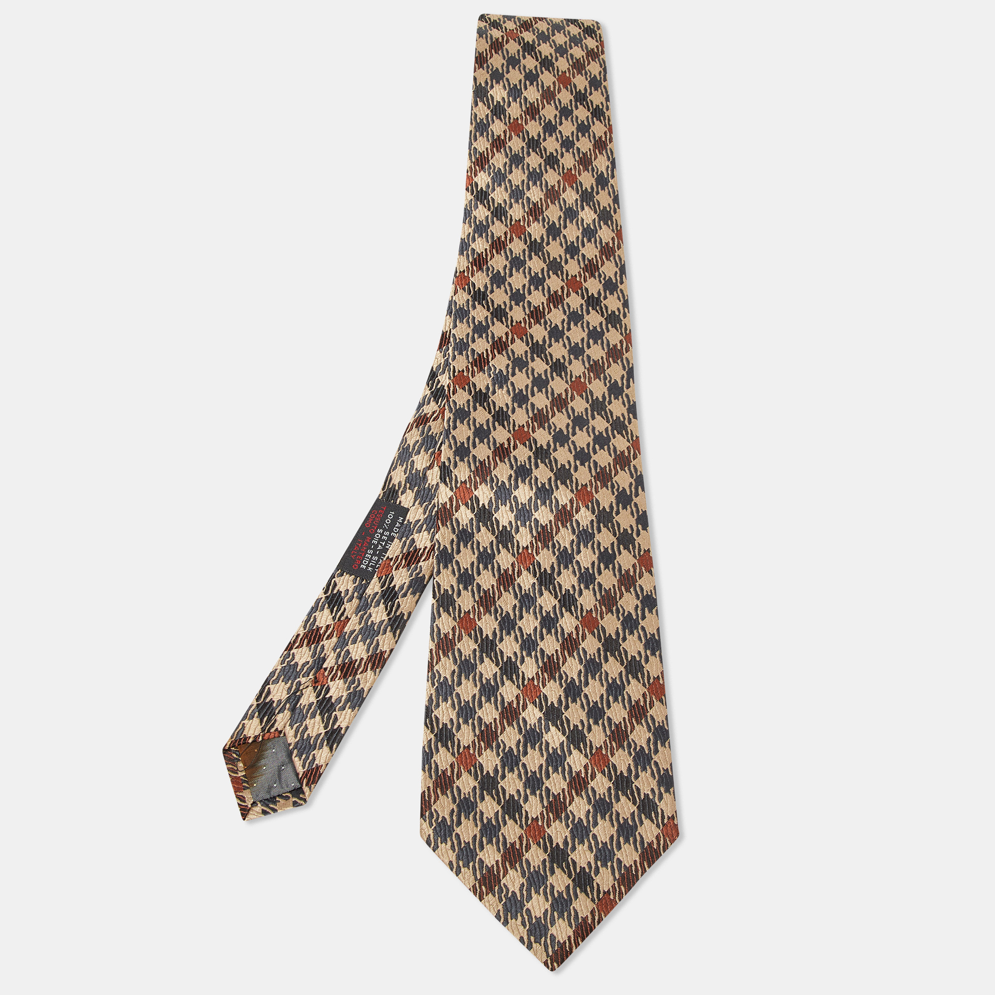 

Gianfranco Ferre Brown Houndstooth Pattern Silk Tie