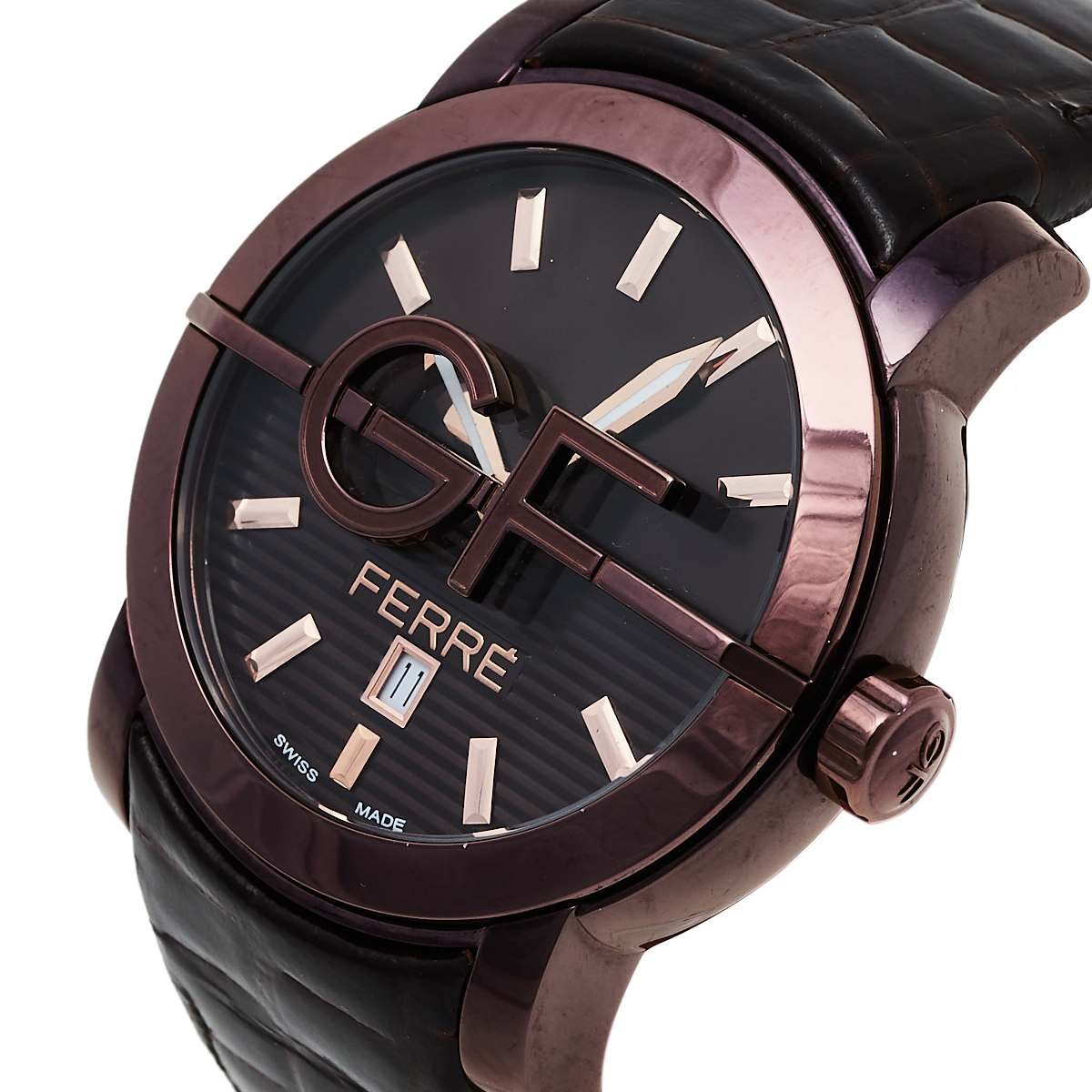 

GF Ferre Brown IP Coated Stainless Steel Leather