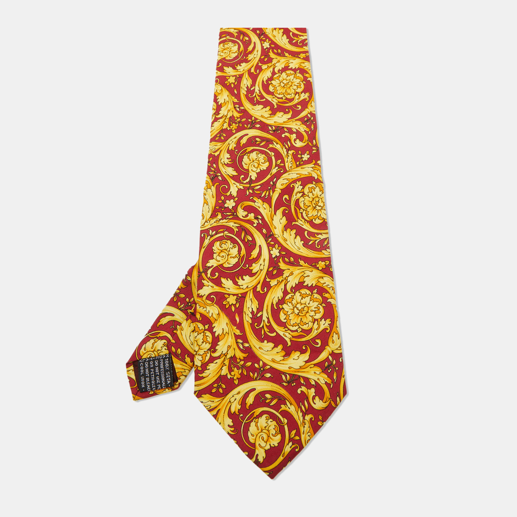 

Gianni Versace Vintage Red/Yellow Barocco Print Silk Traditional Tie