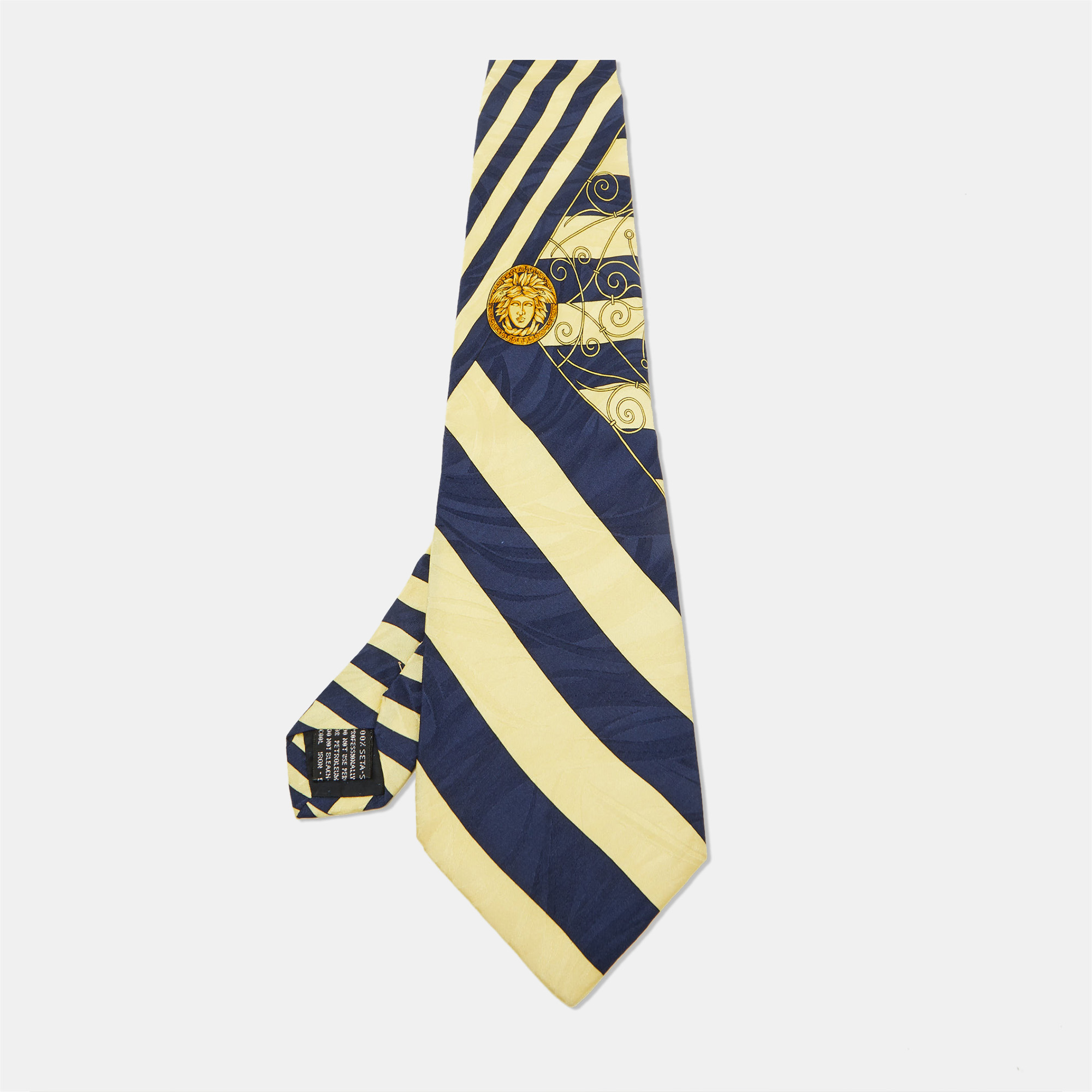 

Gianni Versace Vintage Yellow/Blue Print Silk Traditional Tie