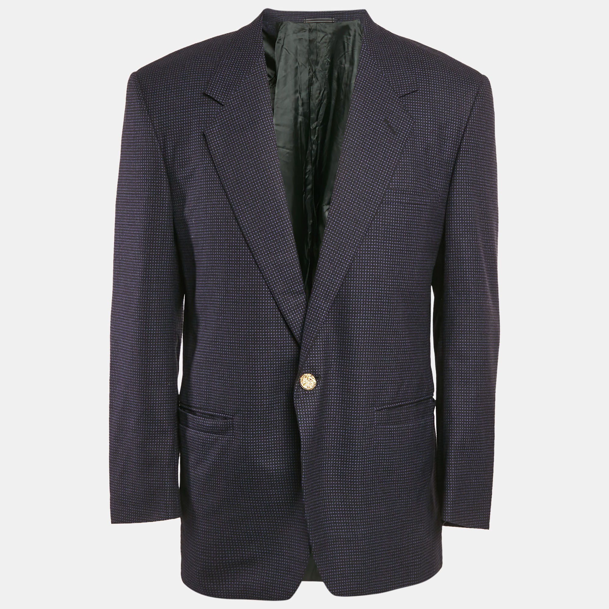 

Gianni Versace Navy Blue Patterned Single Breasted Blazer M