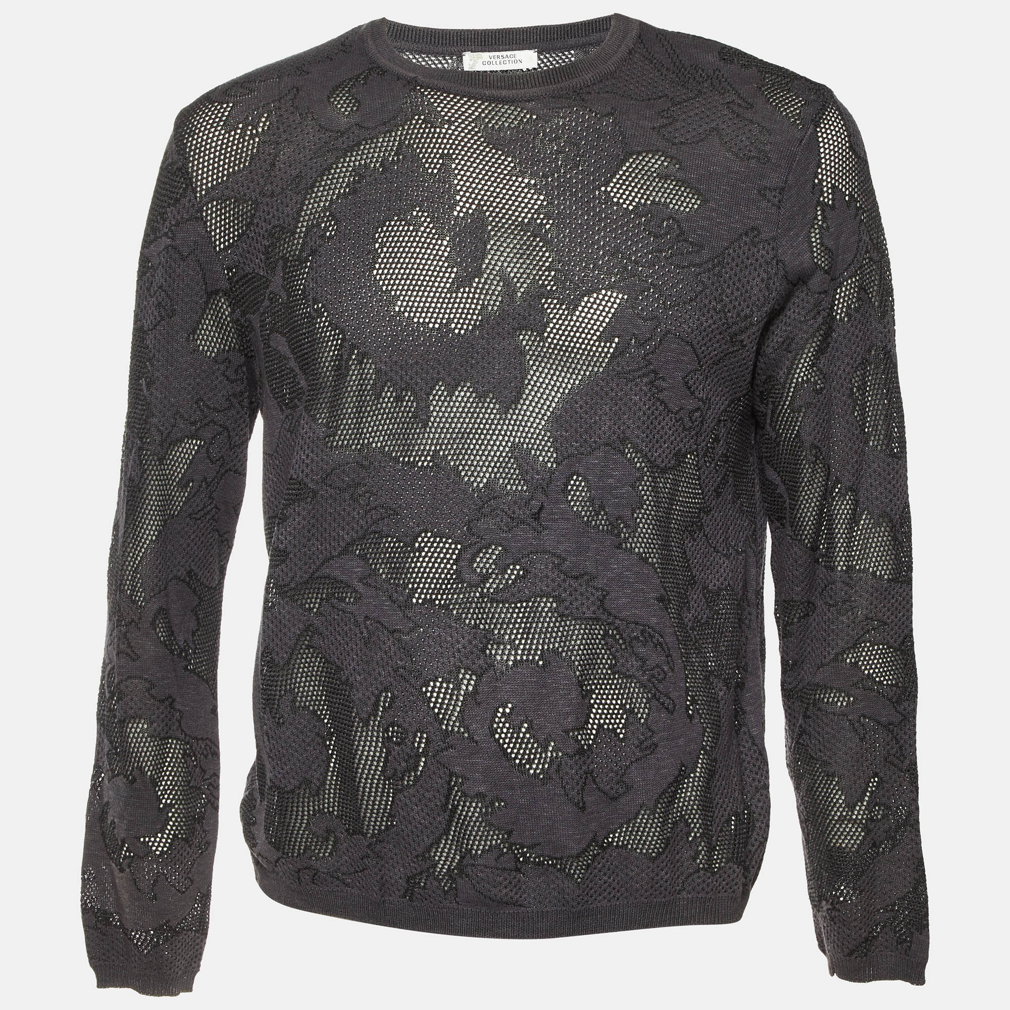 

Gianni Versace Grey Floral Mesh Knit Sweater XL
