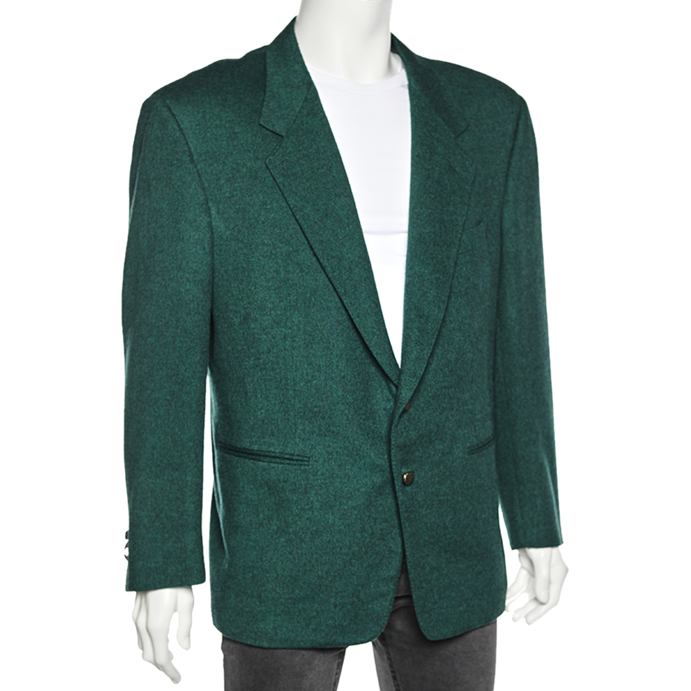 

Gianni Versace Green Wool & Cashmere Button Front Blazer