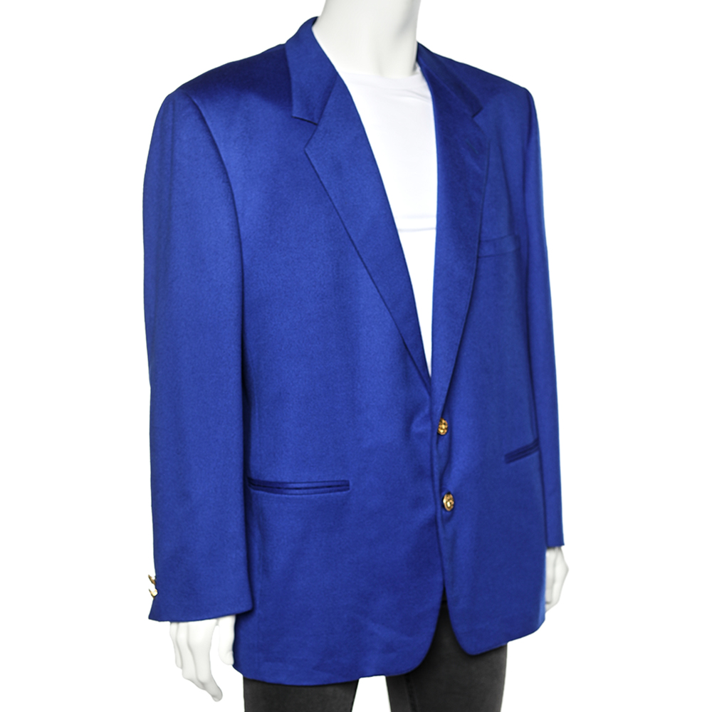 

Gianni Versace Vintage Blue Cashmere Button Front Blazer 3XL