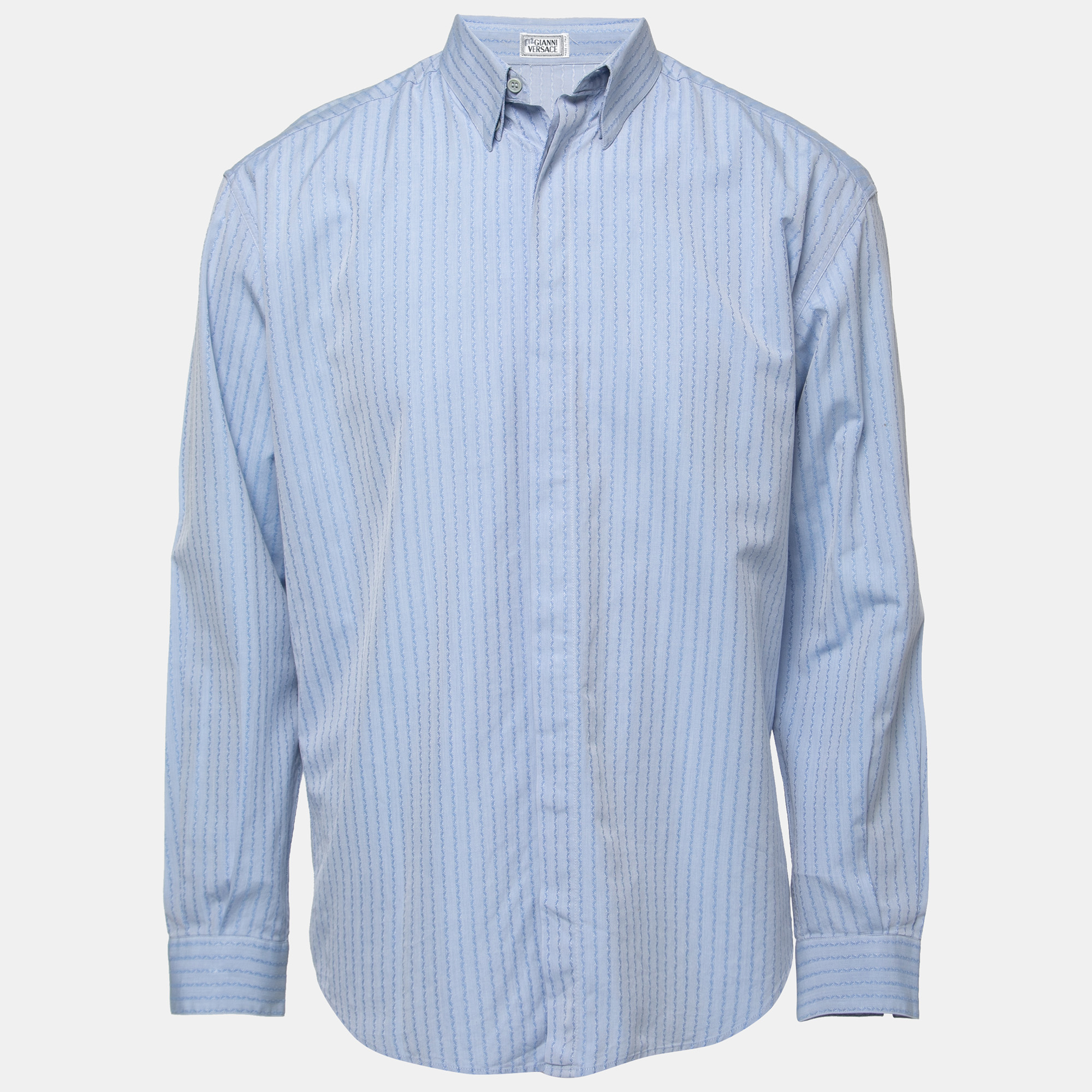 Pre-owned Versace Blue Striped Cotton Button Down Shirt 2xl