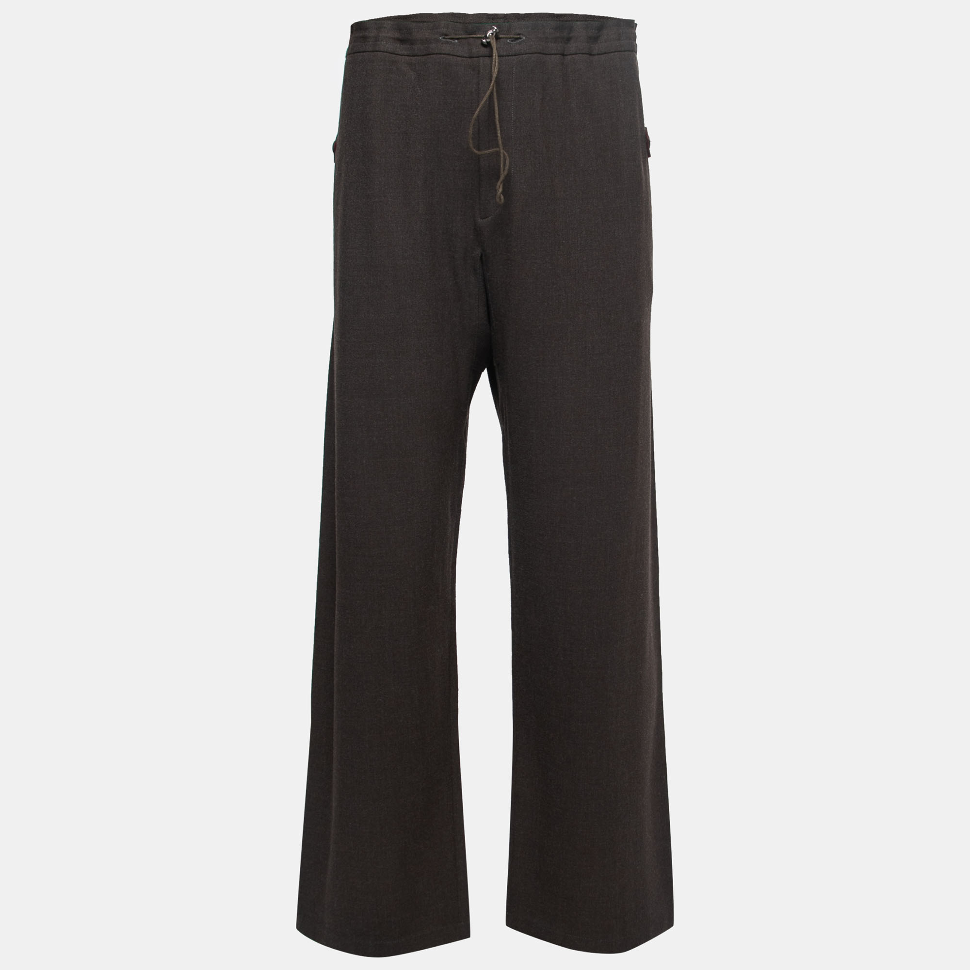Pre-owned Versace Dark Brown Wool Drawstring Trousers L
