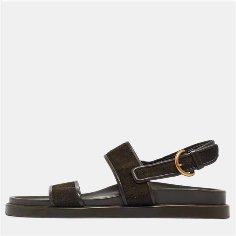 Click to view more detailed imagery on our partner's website Pre-owned Gianvito Rossi Olive Green Leather And Suede Flat Sandals Size 42