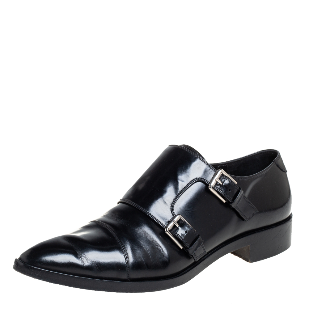 Pre-owned Gianvito Rossi Black Leather Monk Strap Derby Size 40.5