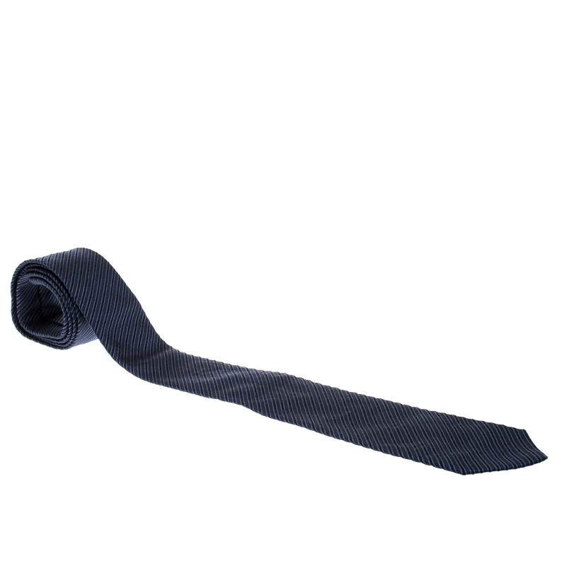 Pre Owned Giorgio Armani Dark Blue Diagonal Striped Silk Tie