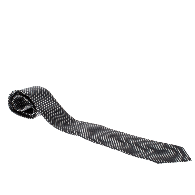 Pre Owned Giorgio Armani Grey Polka Dotted Silk Jacquard Tie