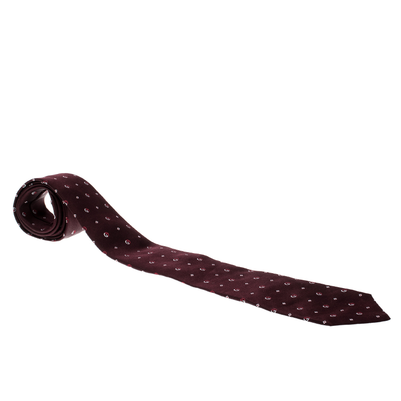 Pre Owned Giorgio Armani Burgundy Contrast Logo Embroidered Silk Tie