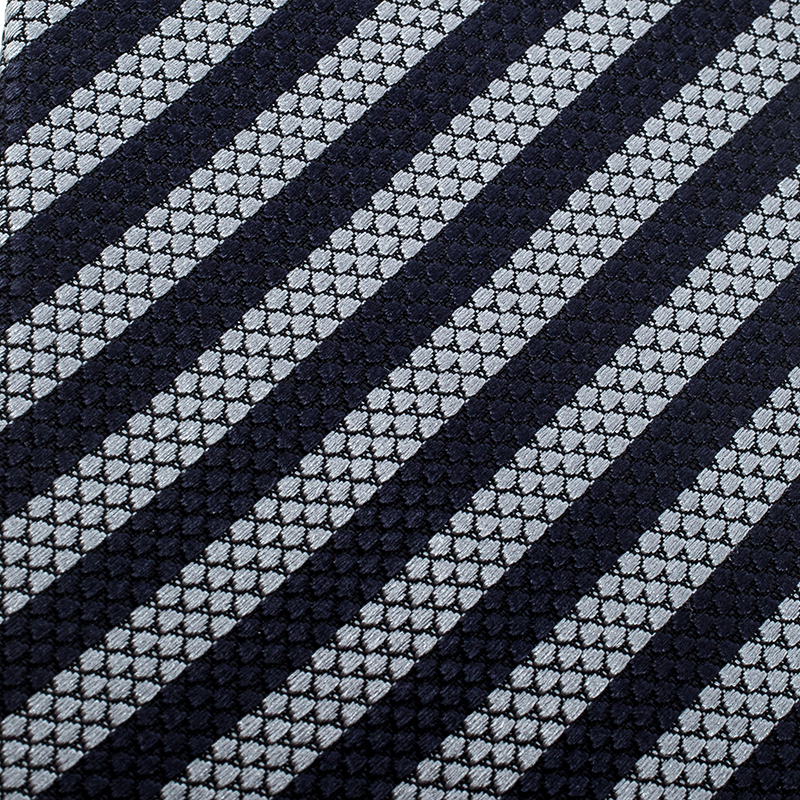 

Giorgio Armani Grey and Navy Blue Diagonal Striped Patterned Silk Jacquard Tie
