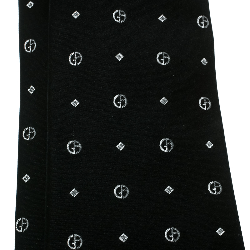 

Giorgio Armani Black Contrast Logo Embroidered Silk Tie