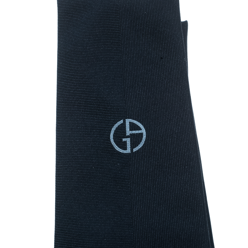 

Giorgio Armani Navy Blue Textured Silk Logo Embroidered Tie