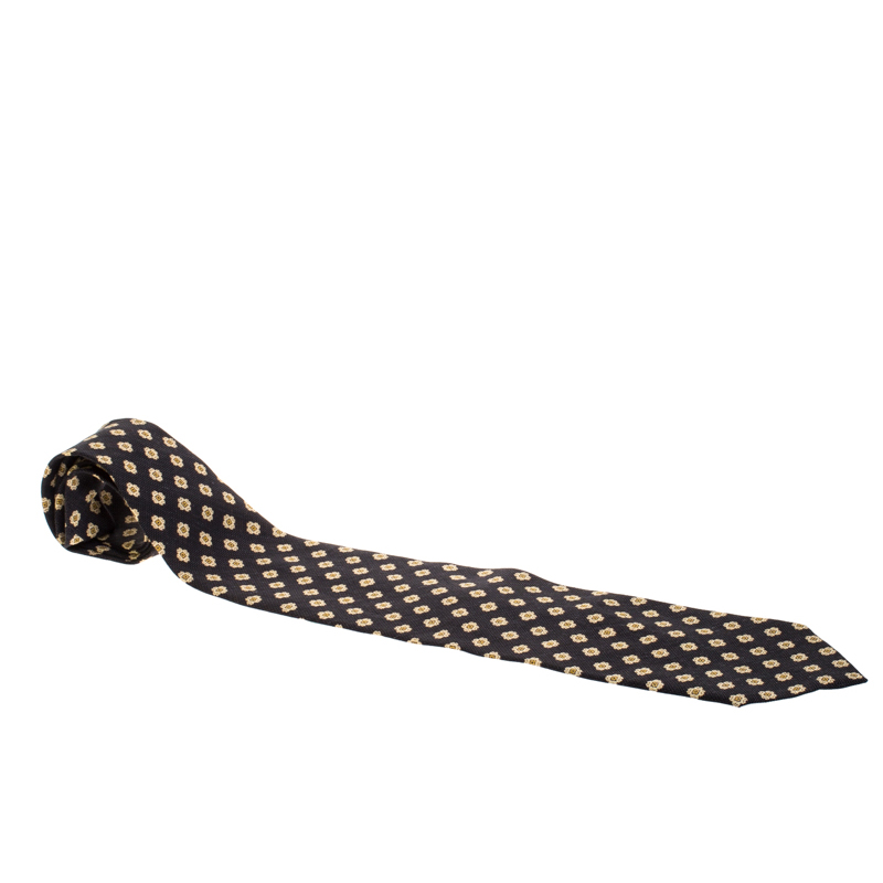Pre Owned Giorgio Armani Brown Floral Motif Jacquard Silk & Linen Tie