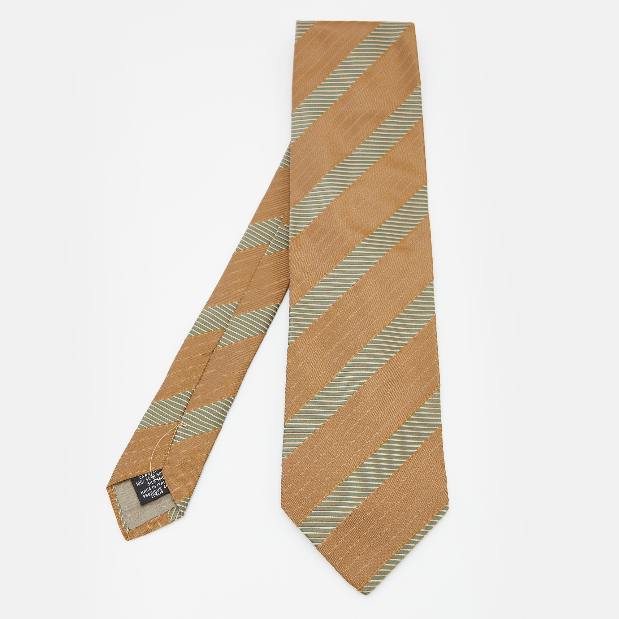 Pre-owned Giorgio Armani Cravatte Gold Striped Silk Jacquard Tie