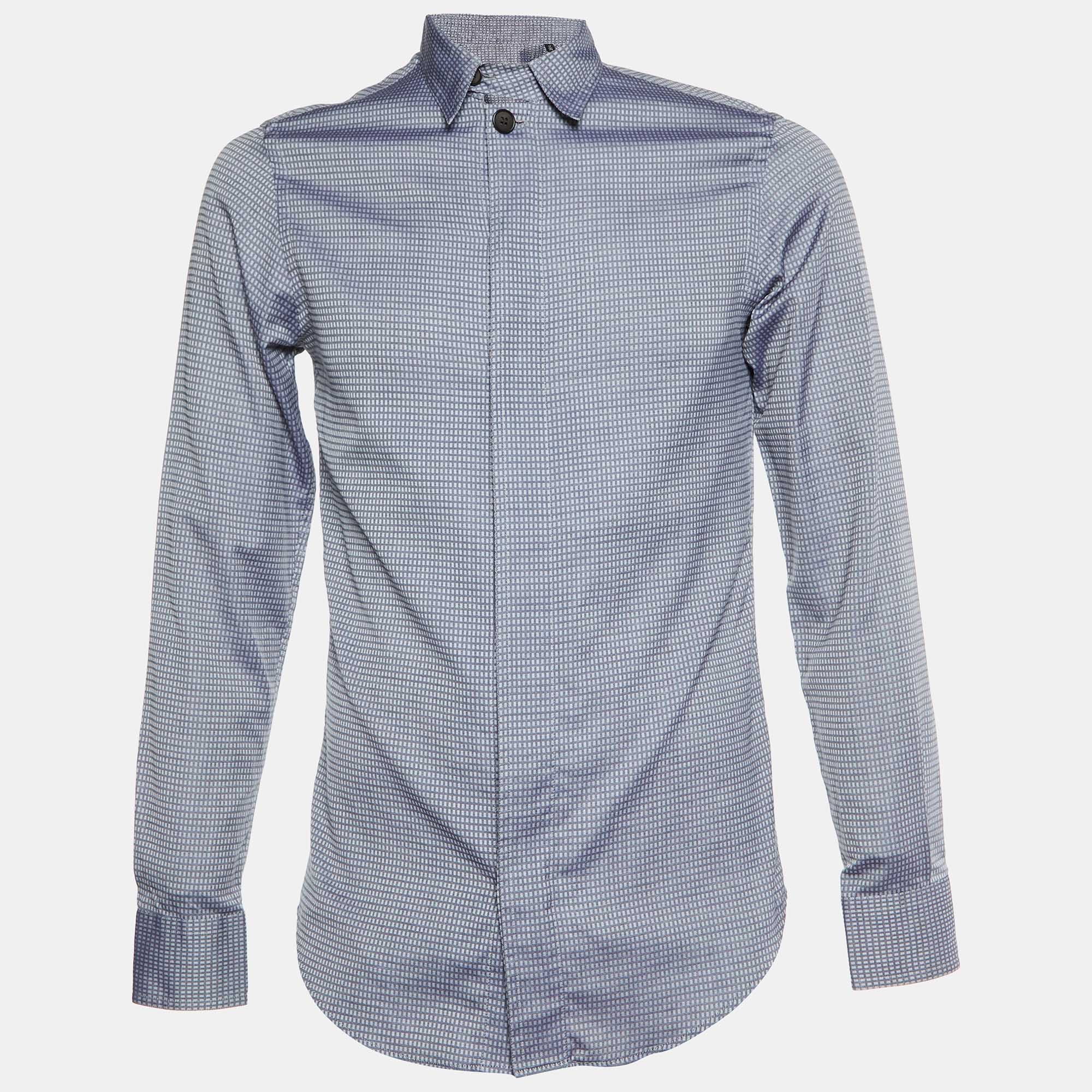 

Giorgio Armani Grey Checkered Cotton Buttoned Up Shirt S