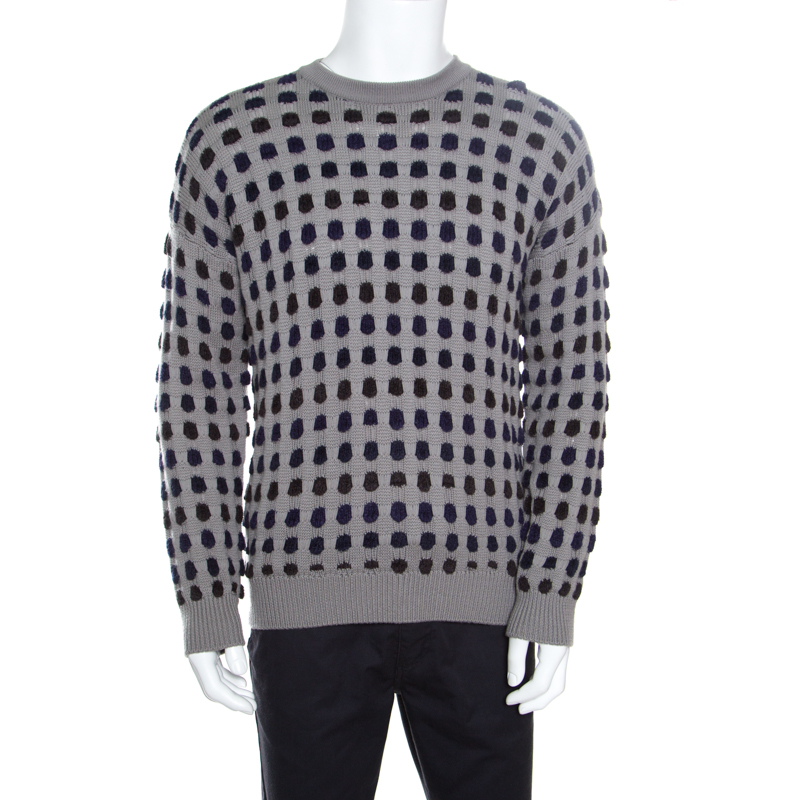 Giorgio Armani Grey Textured Dotted Sweater XL