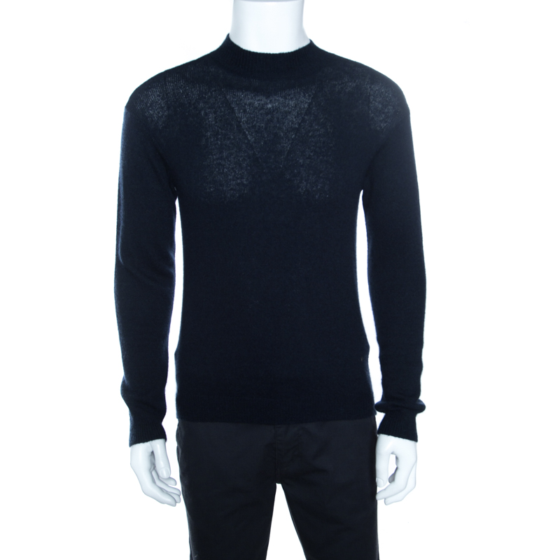 Giorgio Armani Navy Blue Cashmere and Silk Knit High Neck Sweater M Giorgio  Armani | TLC
